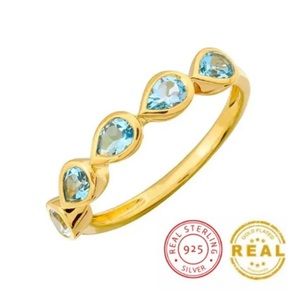 18k Yellow Gold Plated Sterling Silver Pear Shaped Natural Aquamarine Band Ring!